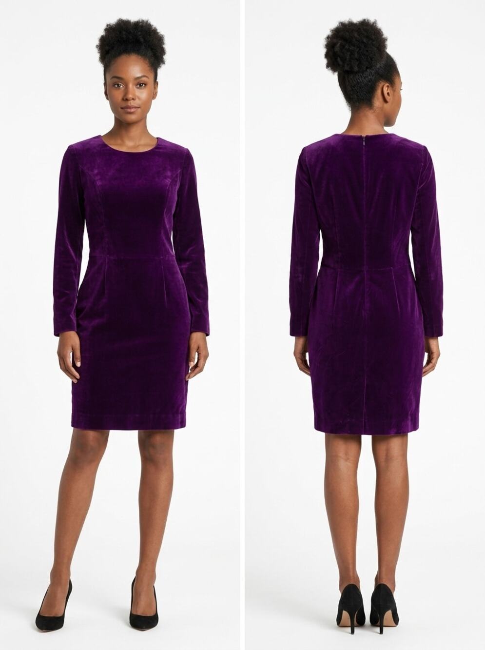 Vintage Talbots Purple Velvet Long Sleeve Sheath Dress Women Size 2P